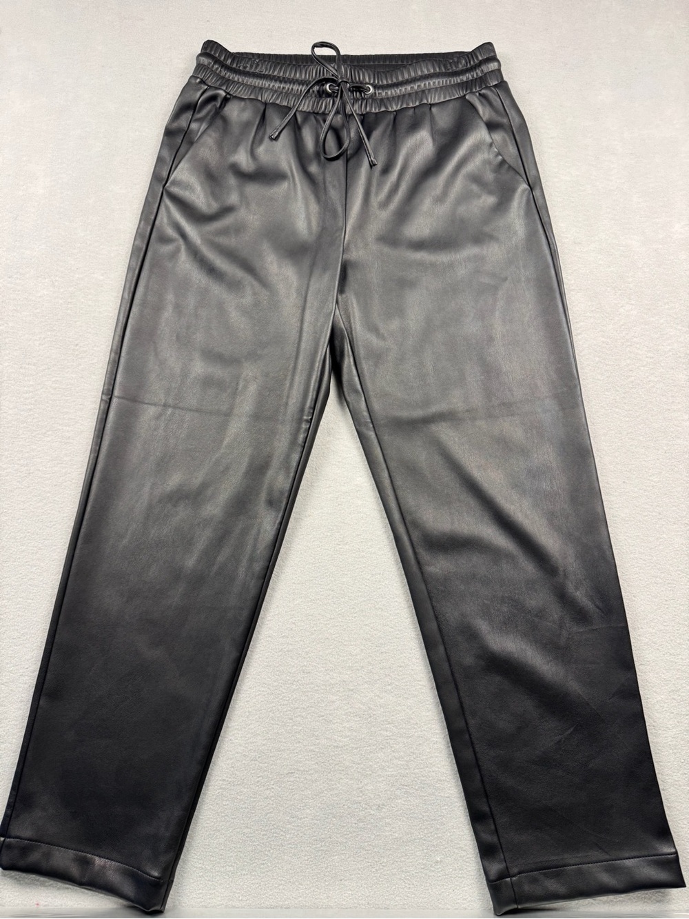 LOFT Black Faux Leather Jogger Pants Tapered Elastic Drawstring Medium